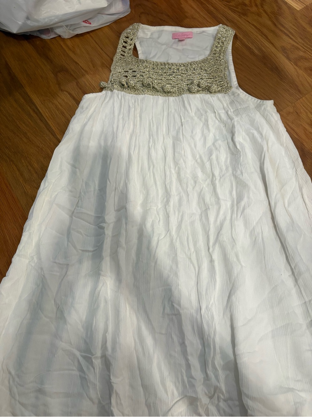 Lilly Pulitzer White Dress with Gold Crochet Yoke
